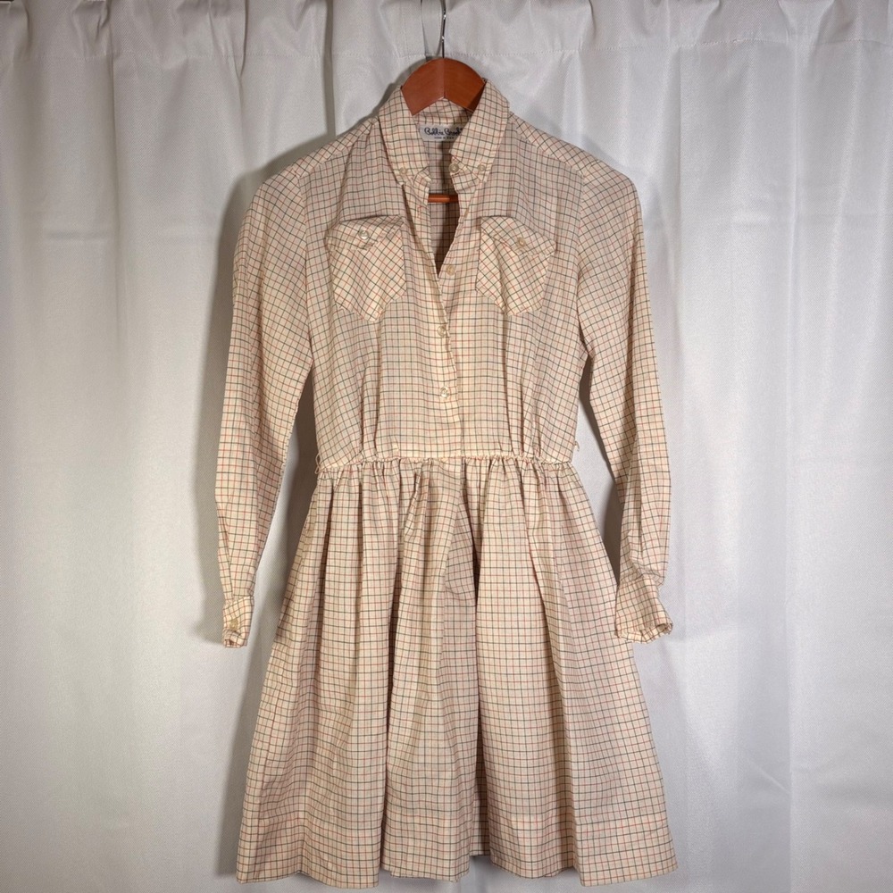 Vintage Bobbie Brooks Plaid Shirt Dress Red Black Tattersall Check Long Sleeve